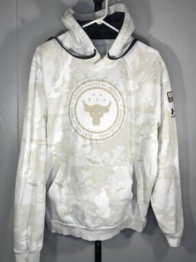 Under Armour Project Rock Hoodie Mens Size LG White Camouflage Veterans Day